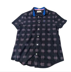 Original Penguin Shirt Button Up Short Sleeve Navy Cotton Preppy Large